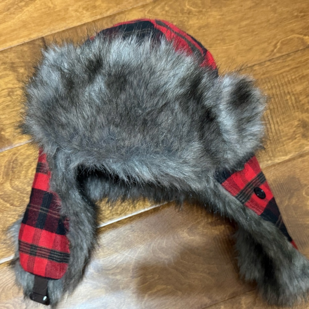 Like New Plaid Trapper Hat with Faux Fur